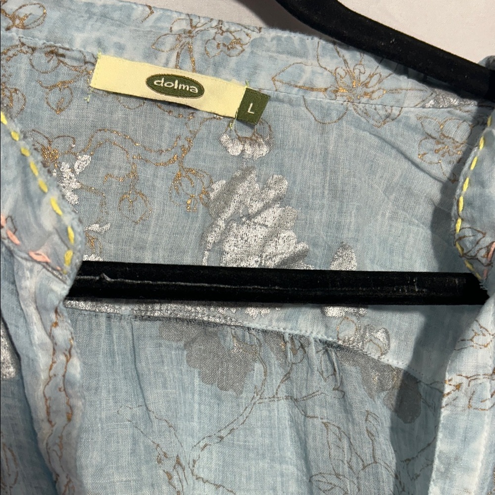 Dolma Light Blue Floral Metallic Print Top